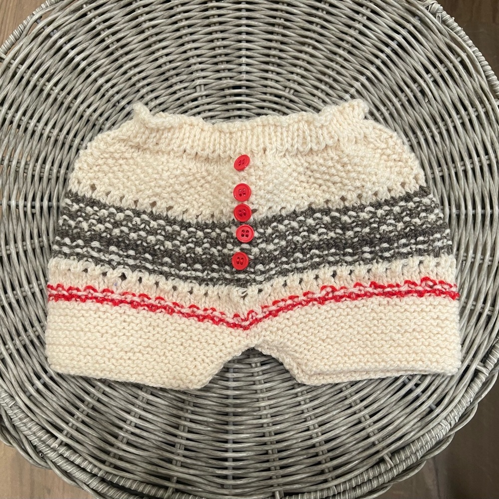 Hand-Knit Baby Shorts with Red Buttons